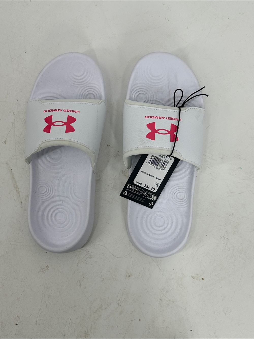 Under Armour Kids White Slide Sandals with Pink Logo Accent